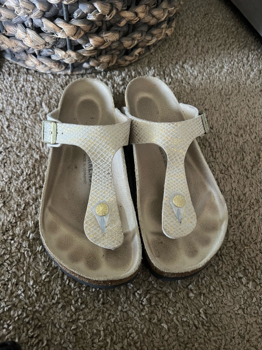 Birkenstock White Shimmer Toe-Post Sandals